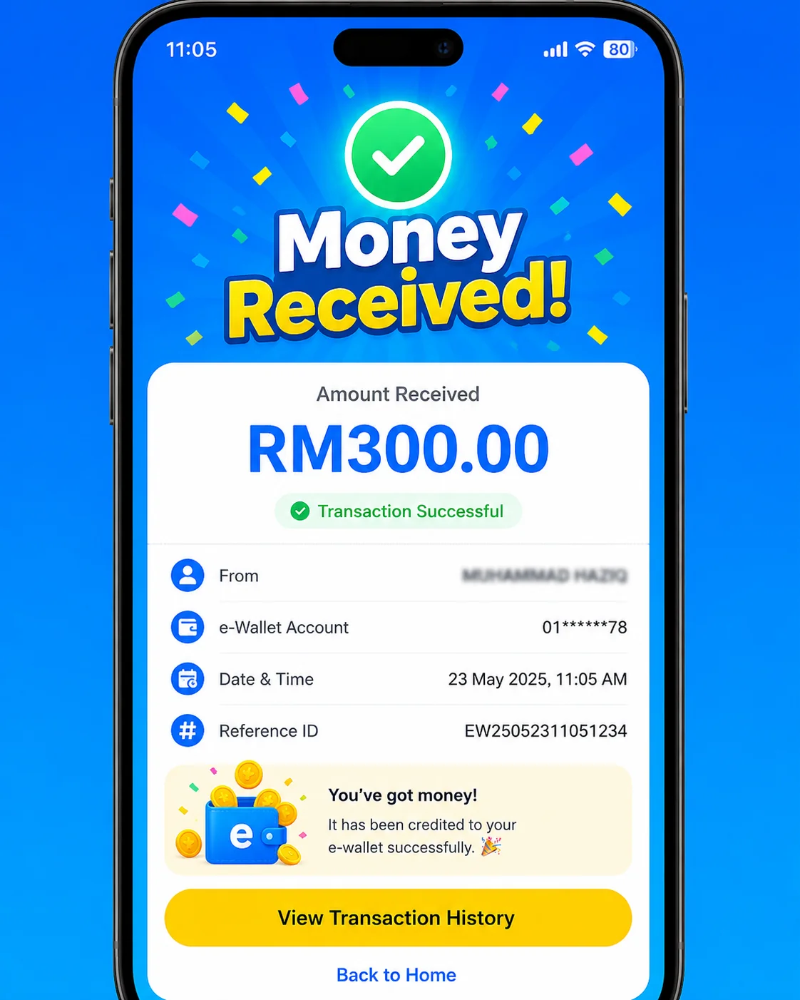 Bukti pengeluaran Mega888 RM300 melalui e-wallet dalam 7 minit